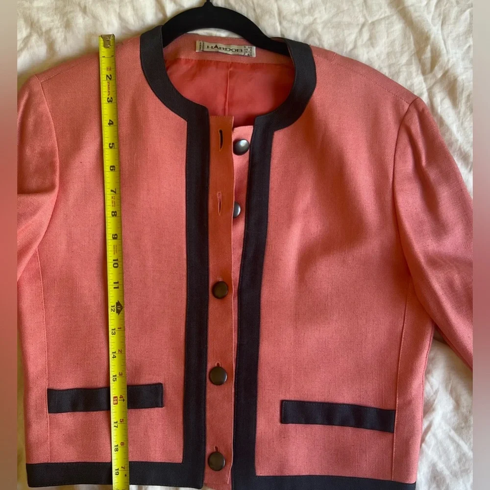 Hardob Vintage Coral Pink Black Trim Blazer Jacket | Size 8